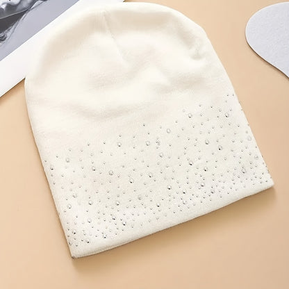 Y2K-Inspired Sparkling Rhinestone Beanie for Women - Breathable, Lightweight Knit Skull Cap with Elastic Fit, Perfect for All Seasons & Outdoor Adventures