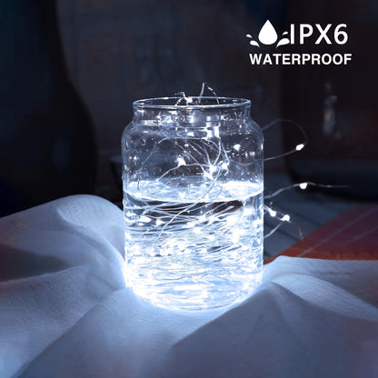 50/100 LED Christmas Fairy Lights Battery Operated 8 Modes String Lights Outdoor IPX6 Waterproof 4.88meter/10.06meter Silvery Battery Copper Wire Lights Camping lights Outdoor for Garden Patio Fence Party Decorations, Warm Wh