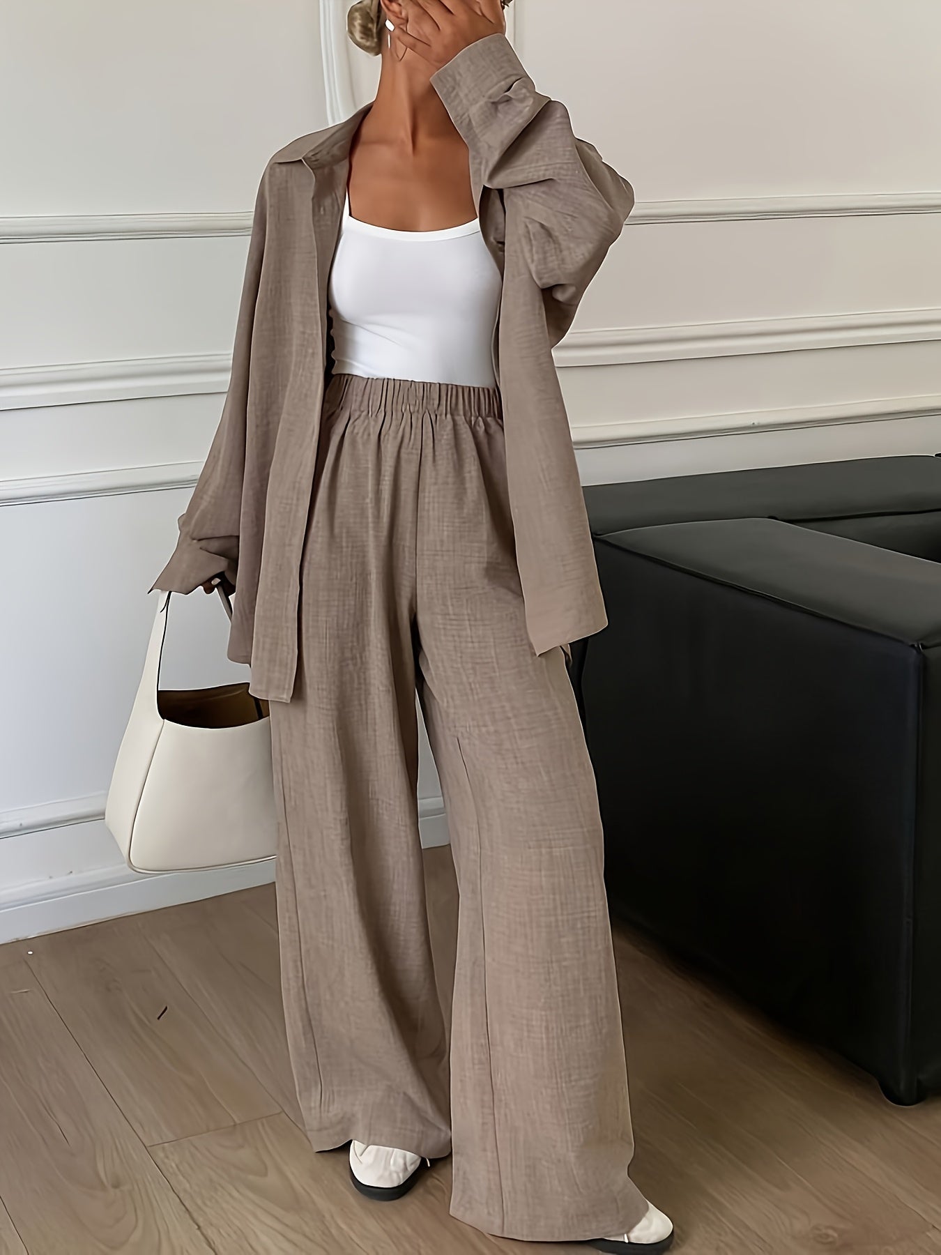 Elegant Women's Long Sleeve Shirt and Pants Suit for Spring/Fall