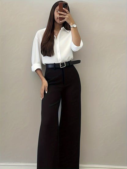 Chic Flare Leg Pants for Women | Elegant Simple Design, Suitable for Commuting, Office, and Everyday Wear, All-Season, Solid Color Not Included