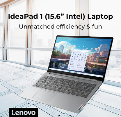 Lenovo Ideapad 1 Student Laptop, 15.6" FHD Display, Intel Dual Core Processor, 12GB RAM, 512GB SSD + 128GB Emmc, 1 Year Office 365, Wi-Fi 6, Webcam, Bluetooth, SD Card Reader, Windows 11 Home, Grey