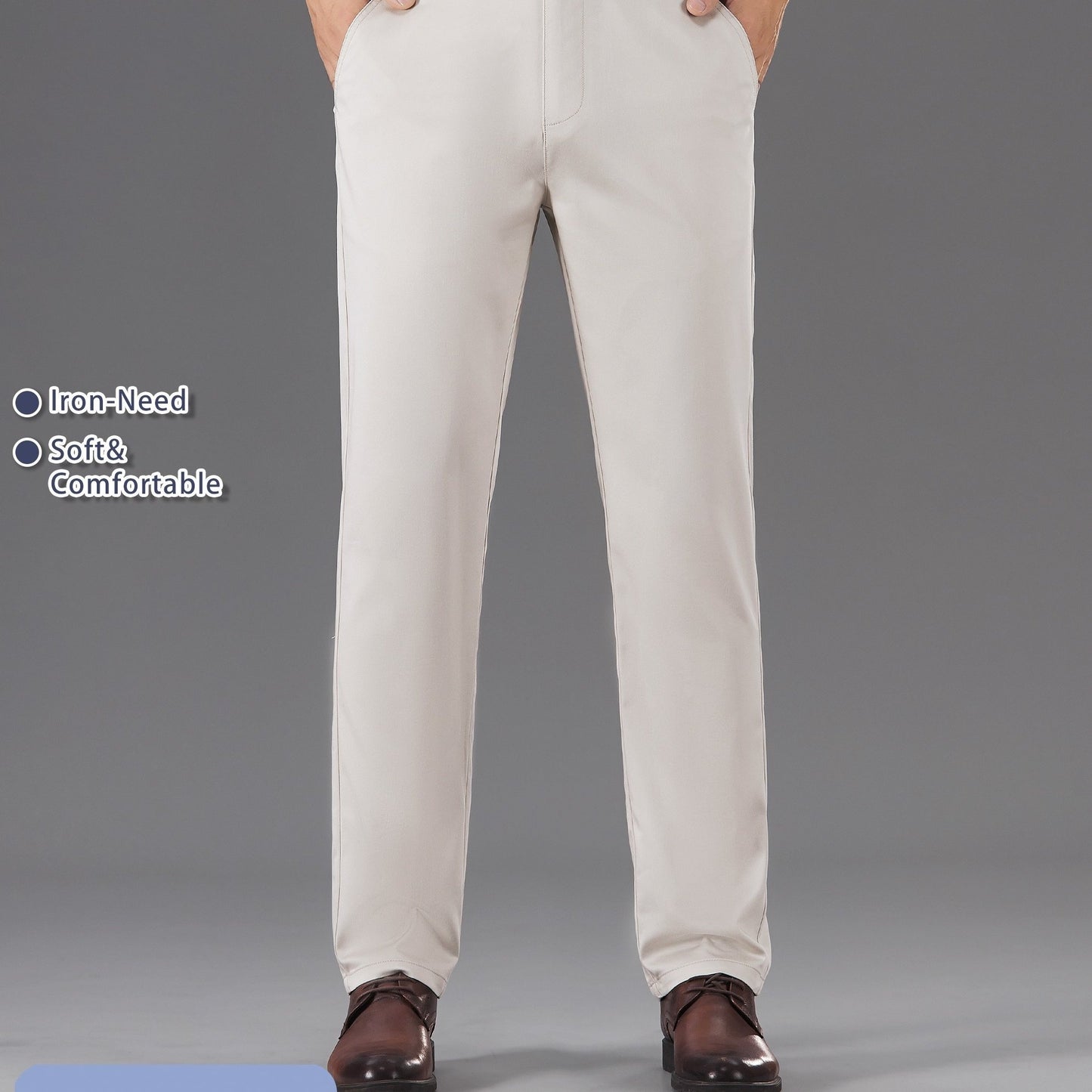 Men's Solid Color Straight Leg Business Style Cotton Blend Pants, Casual Comfy Breathable Outdoor Trousers As Gift