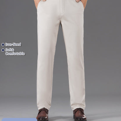 Men's Solid Color Straight Leg Business Style Cotton Blend Pants, Casual Comfy Breathable Outdoor Trousers As Gift