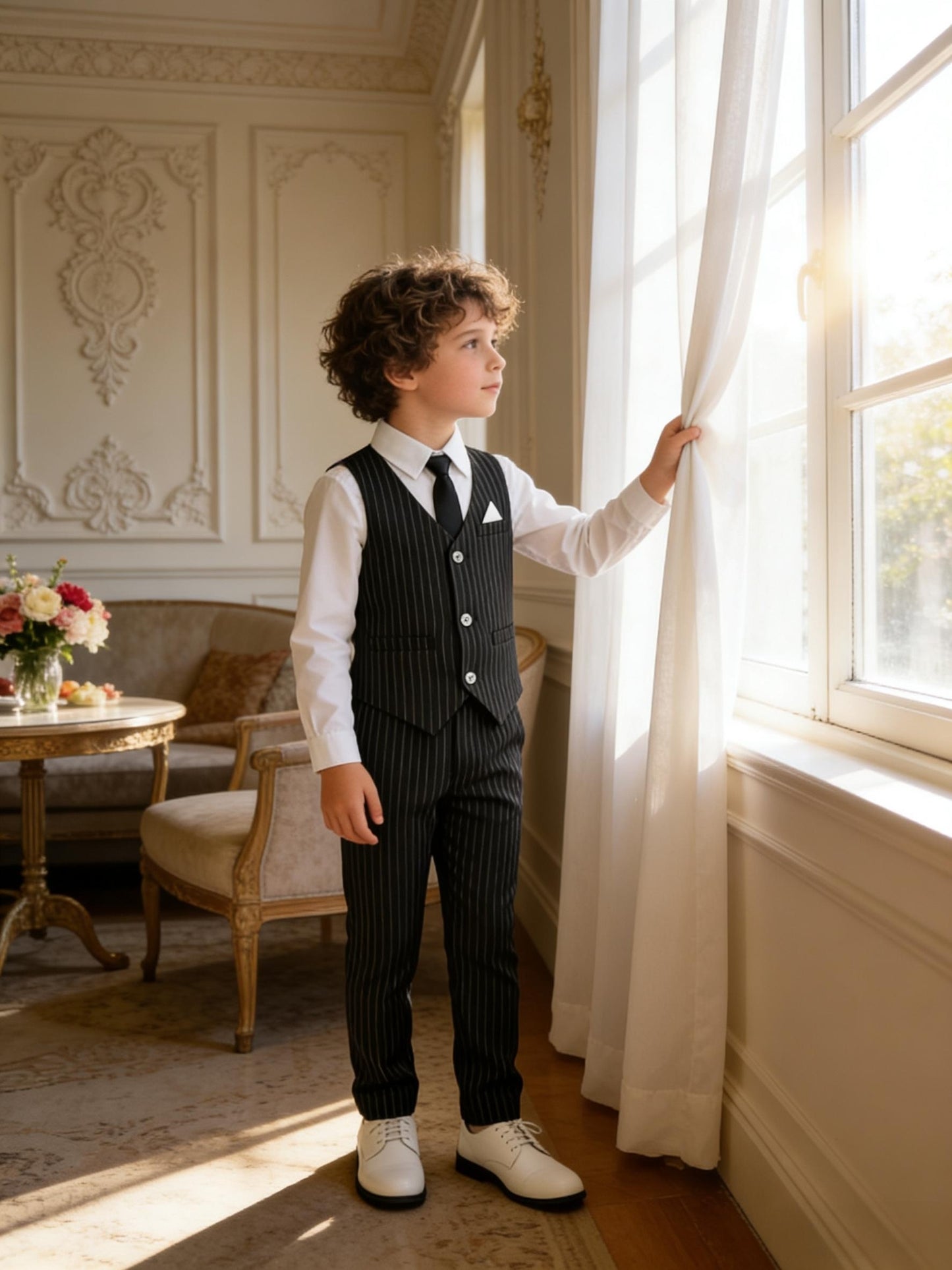Boys' Striped Vest Suit Set with Tie - Formal 3pcs Outfit