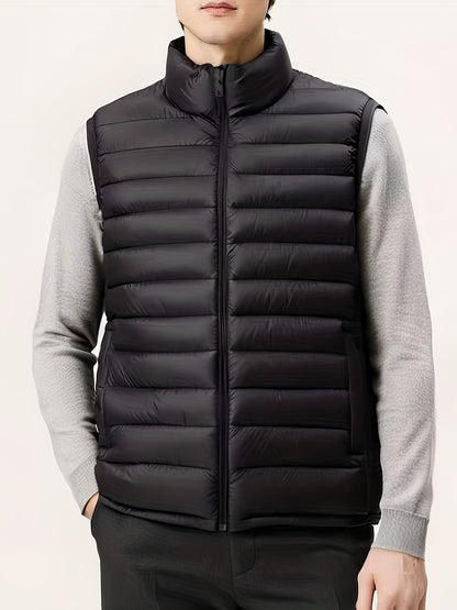 Fall/Winter Men'S Lightweight Jacket/Collar Vest- Fiber Vest, Side Pocket Jacket, Men'S Coat, Active Lifestyle Vest, Spring College Wear, Autumn Winter Spring Coat, Mature Look - ayq