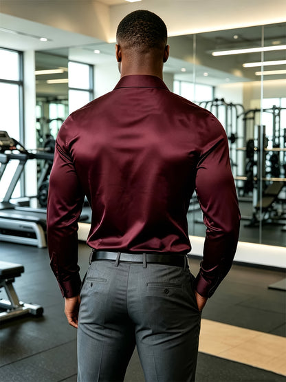 Men's Casual Long Sleeve Button-Up Solid Color Shirt