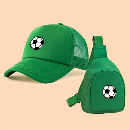 Kids Breathable Soccer Print Baseball Cap & Crossbody Bag Set
