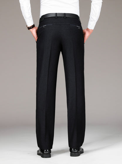 Men's Solid Color Business Style Dress Pants, Lightweight Comfy Casual Trousers for Office Wear