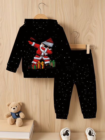 Unisex Hooded Sweatshirt Set, Santa Claus 3D Digital Printing Spring Autumn Casual Comfortable Pullover Cartoon Fashion Cute Outfit. Essential for Daily Wear and Sports Activities with Breathable Stretch Fabric Suitable from