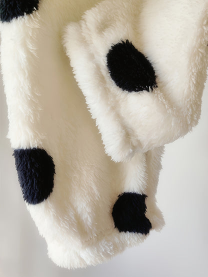 2pcs Women'S Autumn & Winter Loungewear Set | Polka Dot High Neck Zip-Up Jacket + Pants with Pockets, Loose Fit, Long Sleeve Drop Shoulder Style for Casual Home Wear.