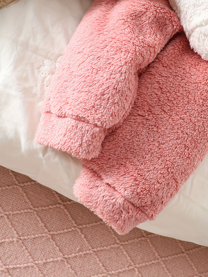 Girls' Cute Cartoon Cat Print Hooded Sweatshirt & Pants Set - Soft Plush Fleece, Pink &, Perfect for Outdoor Play & Daily Wear, Ideal Gift for Newborns, Outdoor Play Clothes, Playful Design, Comfortable Clothing, For Outdoor