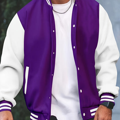 [Bold Design] Men's Stylish Black & White Varsity Jacket - Casual Baseball Coat with Pockets, Button-Up Front, Long Sleeve, Polyester Blend, Perfect for Fall & Winter, Casual Sportswear | Casual Fashion Jacket | Cotton Comfor