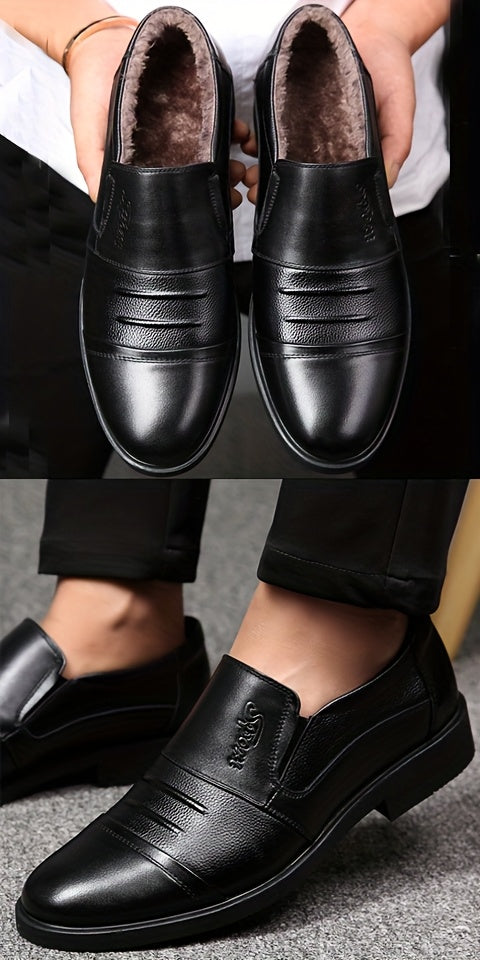 Genuine Men's Slip-On Casual Shoes - Winter -Lined Warm Business Shoes - Versatile Outdoor Men's Shoes