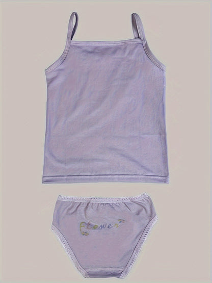 Girls' Cotton Playful Suspender Underwear Set with Bow Detail