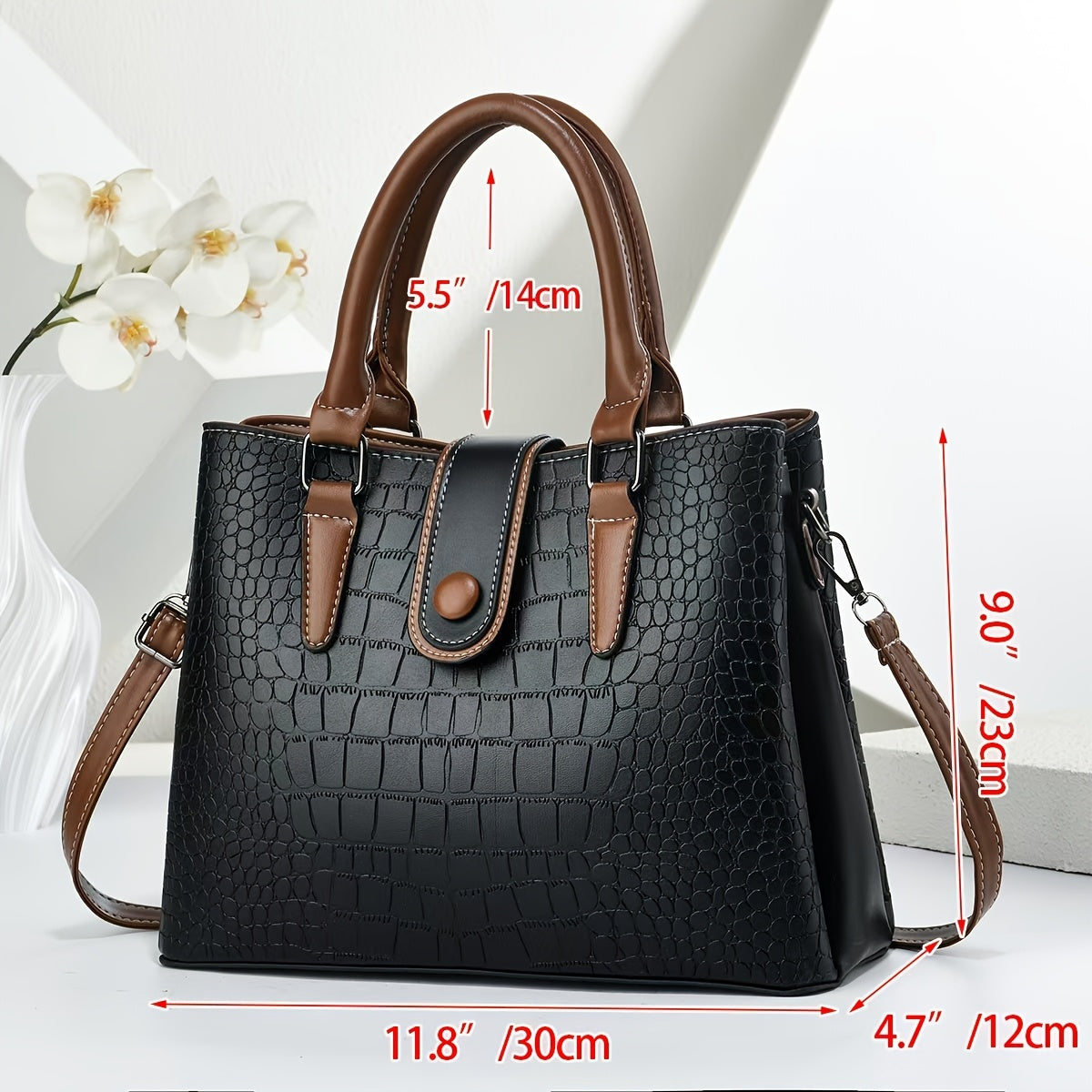 Women's Vintage Crocodile Embossed PU Shoulder Tote Bag