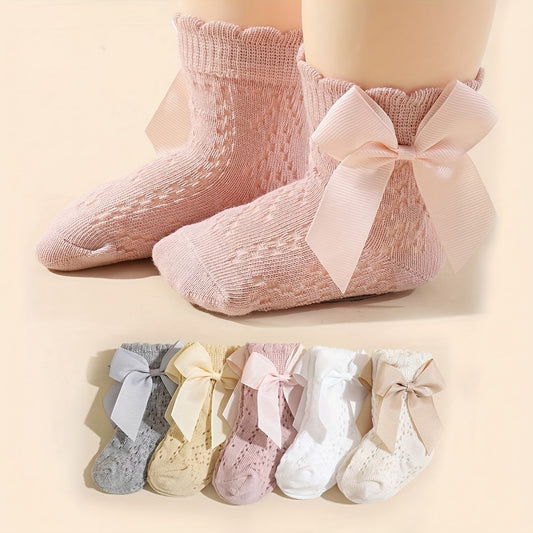 5 Pairs of Baby Socks for Spring And Summer, Featuring Breathable Mesh And Bows, Perfect for Everyday Wear.