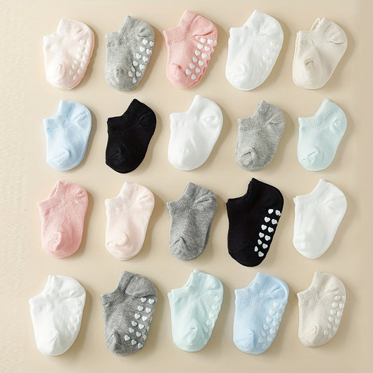 10 Pairs of Solid Color Spring And Summer Non-Slip Gel Boat Socks