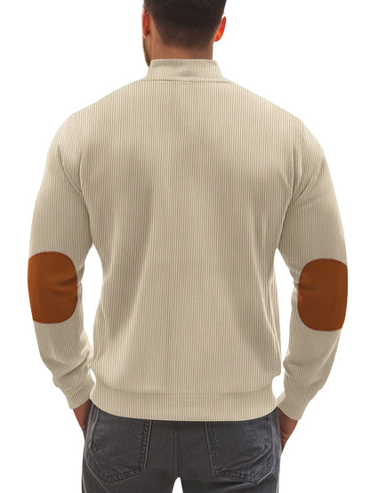 Men'S Long Sleeve Patchwork Fashion Warm Jacket, Corduroy Long Sleeve Warm Coat with Zipper Stand Collar Long Sleeve Casual Comfortable Autumn and Winter Style