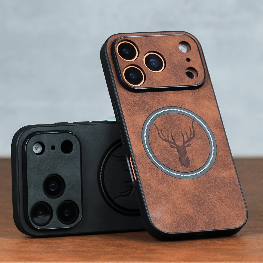 Retro Faux Leather iPhone 18 Pro Max Case with Magnetic Wireless Charg