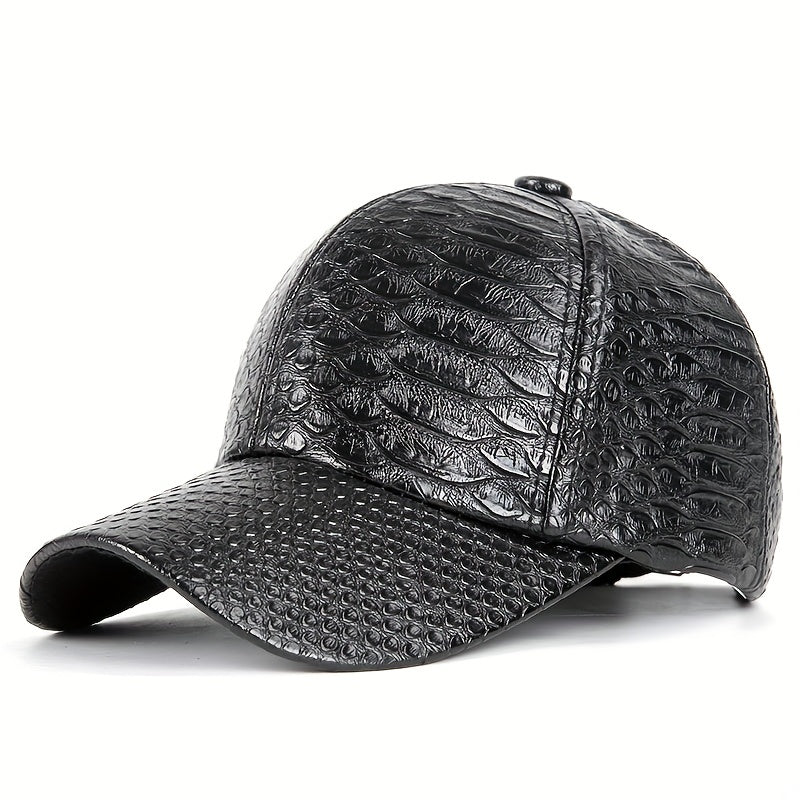 PU Leather Crocodile Pattern Baseball Cap for Street Style