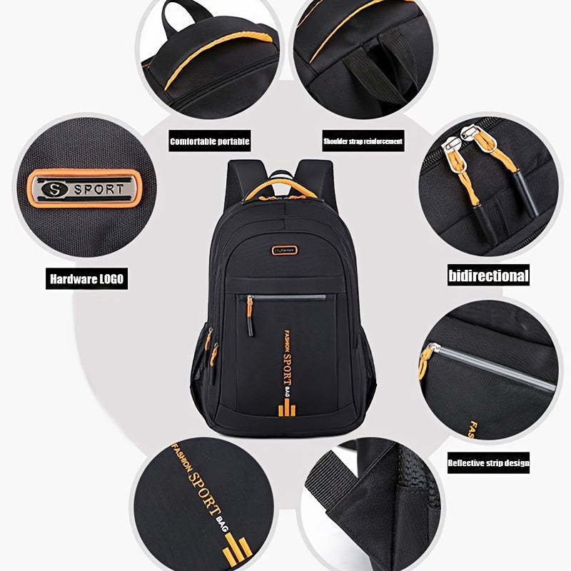 Large Capacity Waterproof Travel Backpack for Men - Durable Nylon, Adjustable Straps, Multi-Compartment Business and School Bag, Black, Backpack for Travel