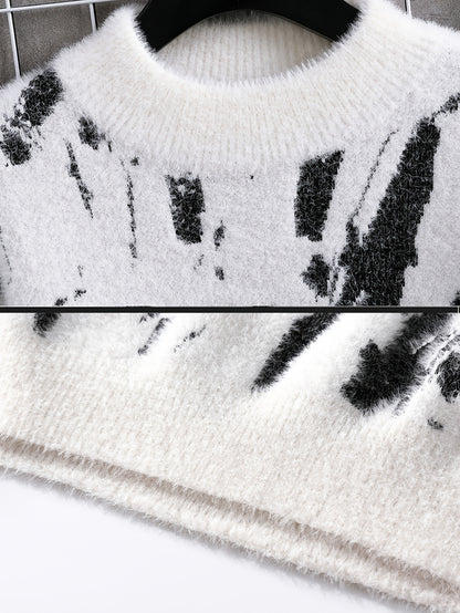 Տղամարդու փափուկ տրիկոտաժե սվիտեր | Կլոր օձիք, հաստ, տաք, առօրյա ոճ, գունային բլոկներով նախշ, աշուն/ձմեռ սեզոն, սովորական չափսի դեռահասների համար