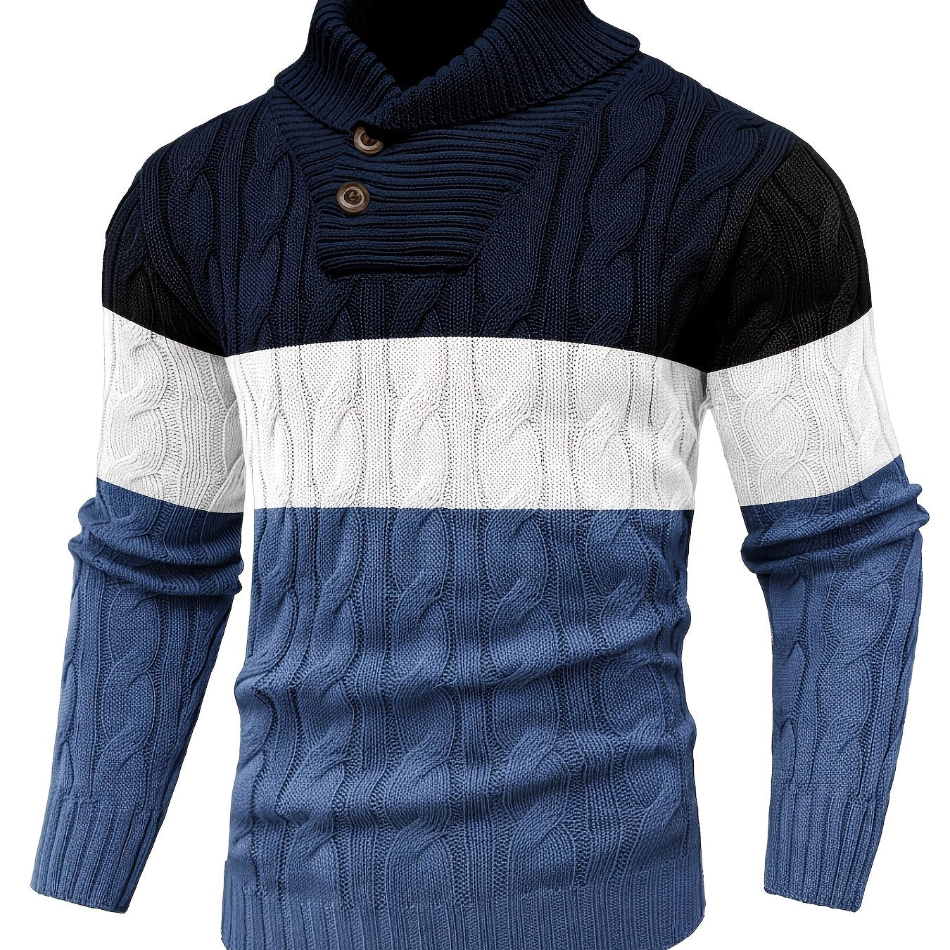 Men's Business Style Color-Block Sweater, Fashionable Trendy Spliced Large Lapel Pullover, Versatile Button-Design Sweatshirt
