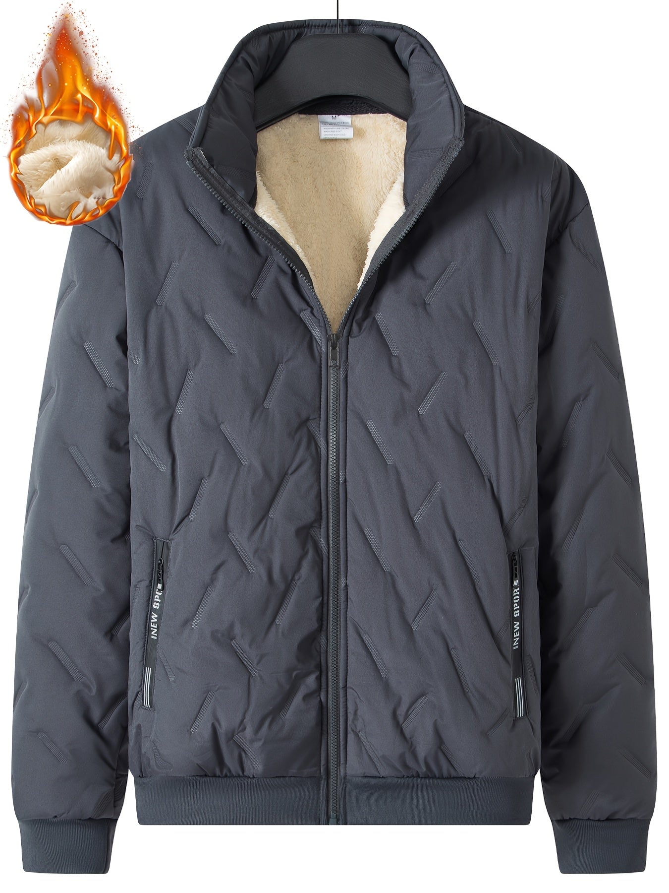 Men'S Heavyweight Winter Jacket - Thermal Insulated Cold Weather Coat with Zippered Pockets, Stand Collar, Full-Zip Closure - Black Outer Shell for Everyday & Outdoor Activities - Non-Stretch Fabric Construction, Seasonal Lay