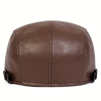 Retro Classic PU Leather Gentlemen Forward Hat, Adjustable Casual Beret For Autumn And Winter Travel