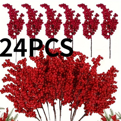 12 Pack Festive Red Artificial Berry Branches, 8.66ft/22cm, Christmas Tree Picks, DIY Crafts, Wedding & Home Decorations, Holiday Party Supplies