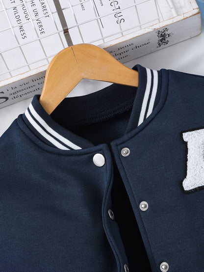 Girls' Preppy Baseball Collar Top and Pleated Skirt Set