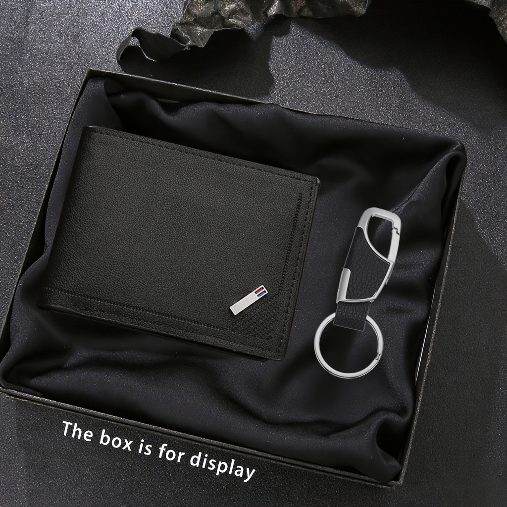 2pcs Men'S Wallet + Keychain Set | Stylish Casual Luxury Sports Wallet, Trendy Daily Essential Accessory, Designed Exclusively for Men, Lining, Dry Clean Only | Perfect Gift for Anniversaries, Valentine'S Day, Birthdays, East
