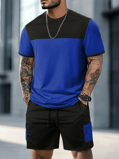 Men's Casual Summer Crew Neck T-Shirt & Drawstring Shorts Set