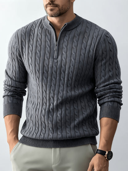 Men's Spring/Fall Half-Zip Stand Collar Cable Knit Sweater