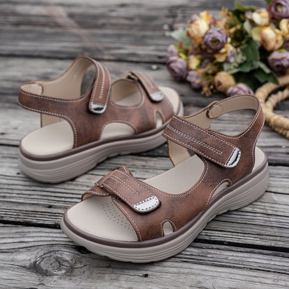 Non Slip Women's Platform Open Toe Sandals, Solid Color Ankle Buckle Strap Casual Outdoor Shoes