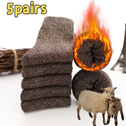 Men's 5-Pack Thick Wool Blend Mid-Calf Socks for Winter