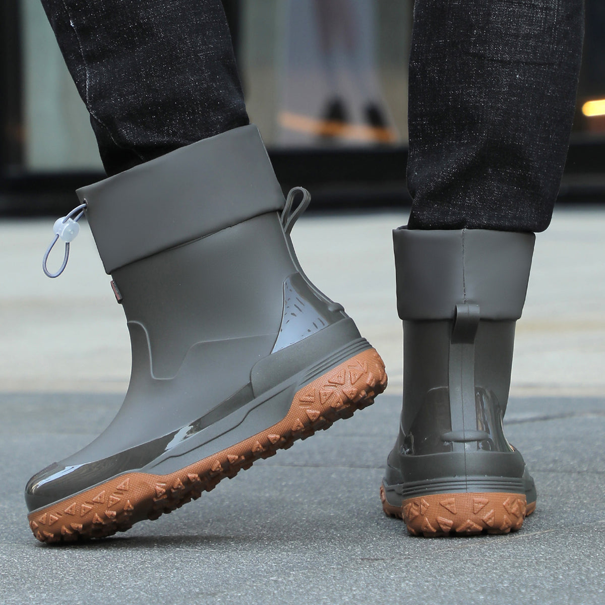 Men's Lightweight Mid-Calf Waterproof Rain Boots for Outdoors