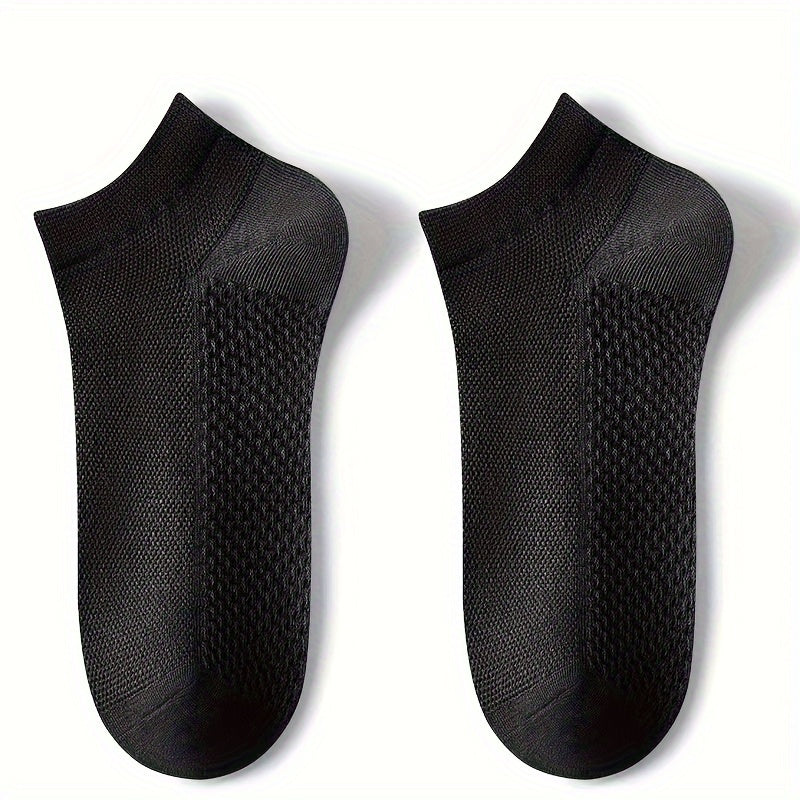 5pcs Men's Breathable Mesh Ankle Socks - Odor-Resistant, Sweat-Wicking Casual & Business Boat Socks, Plus Size