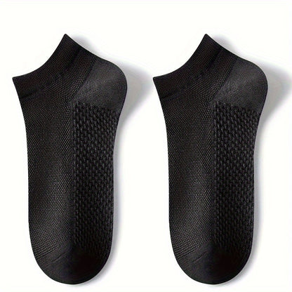 5pcs Men's Breathable Mesh Ankle Socks - Odor-Resistant, Sweat-Wicking Casual & Business Boat Socks, Plus Size