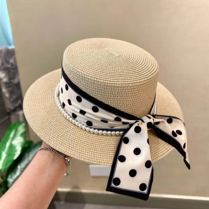 Women's Wide-Brim Summer Straw Hat with Ribbon Bow