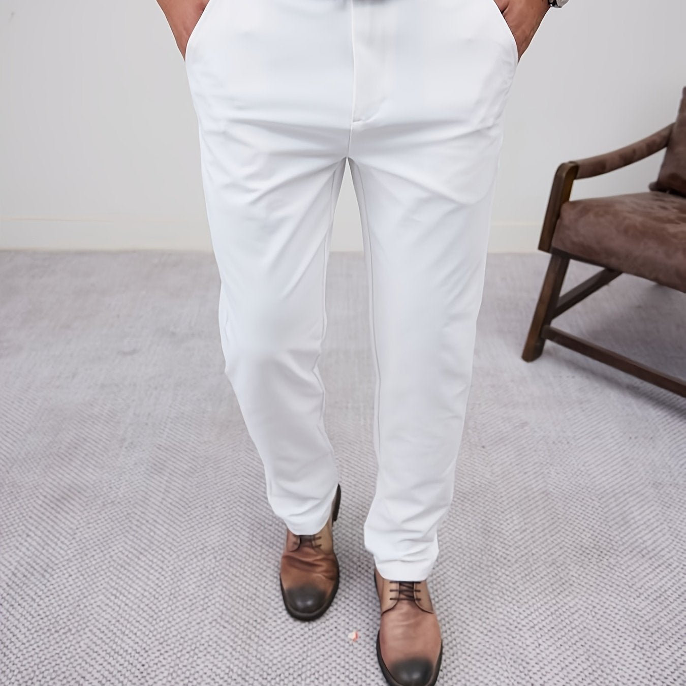 Men'S Casual Solid Color Regular Length Slight Stretch Woven Fabric Pants for Adult
