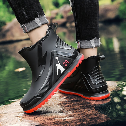 Men's All-Season Rubber Ankle Rain Boots with Anti-Slip Soles