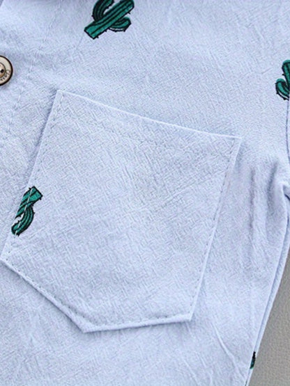 Kids' Cotton Dinosaur Print Shirt & Shorts Set for Summer
