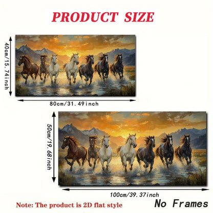 2D Flat, 1pc Large Scale Running Horses Canvas Wall Art - Asian-Inspired Classic Art Deco Landscape Painting, Unframed Vibrant Wild Animal Print for Living Room, Bedroom, Office Decor - 40x80cm/50x100cm, Perfect Gift for Birt