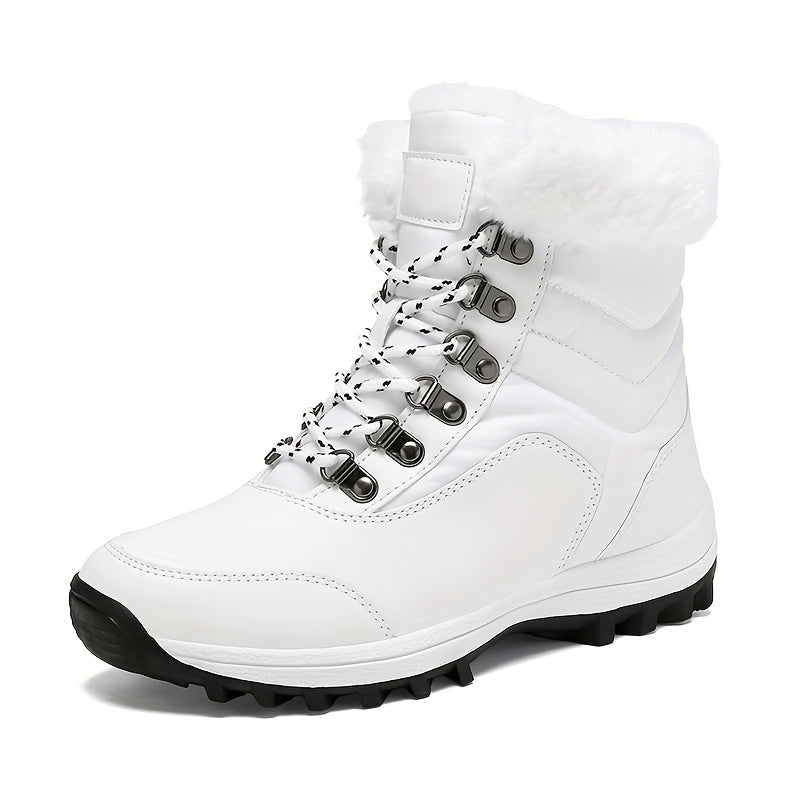 Women's Winter Snow Boots with -Like Collar & Traction Tread - Warm Round Toe Ankle-High Black/White Booties, Rubber Sole for Ice & Snow, Cold Weather Shoes (No Calf Strap) - Chinese New Year Ready Footwear