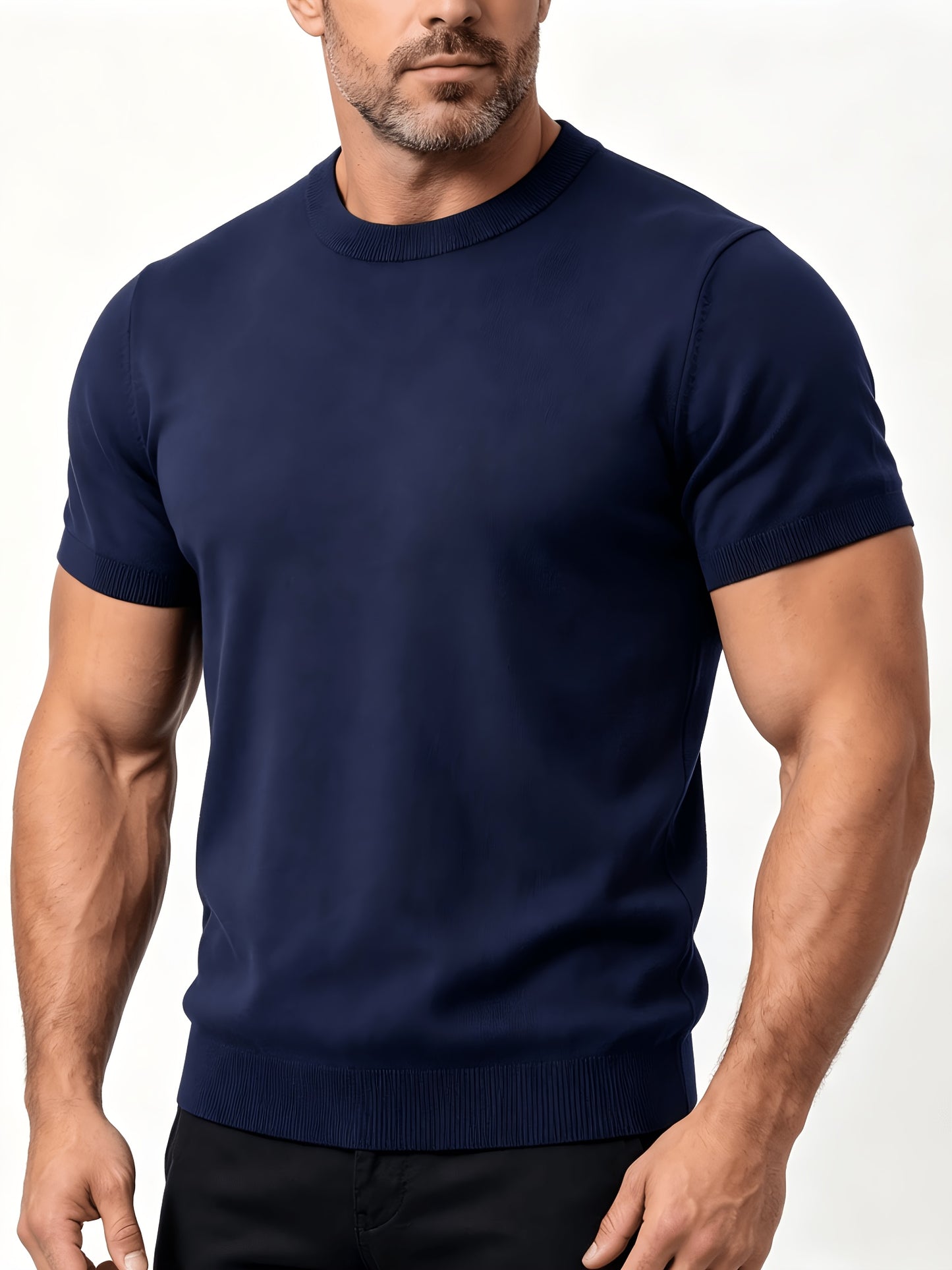 Men's Summer Casual Knit T-Shirt, Soft Breathable Crew Neck