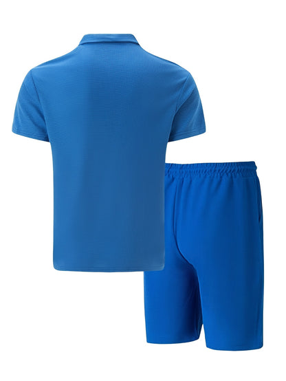 Men's Summer Casual 3-Piece Tracksuit Waffle Knit Half-Zip