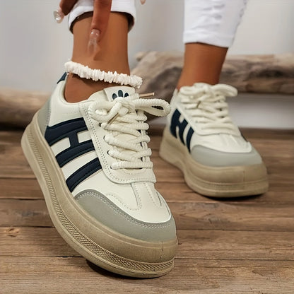 Women'S Thick Sole Casual Sneakers, Breathable Fabric Upper, All-Season Spring Sports Shoes, Stabilizing Support, Sole, Polyurethane Insole, Solid Color Design
