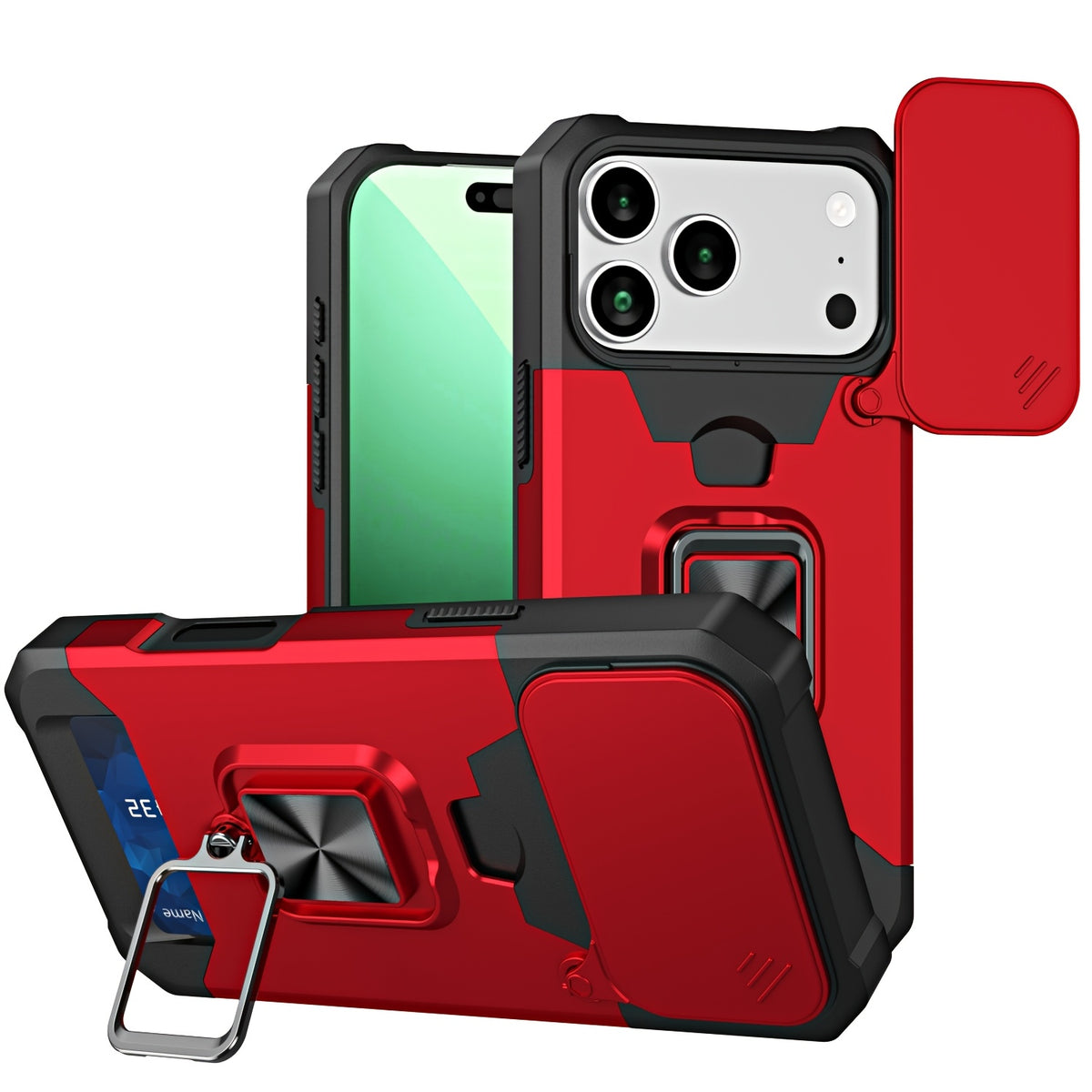 Retro PVC Phone Case with Sliding Camera Slot and Ring Stand