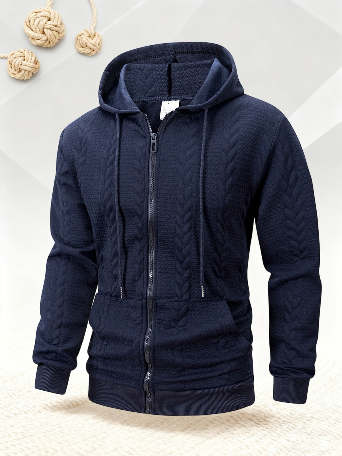 Men's Autumn Winter Hooded Textured Fleece Jacket with Zipper